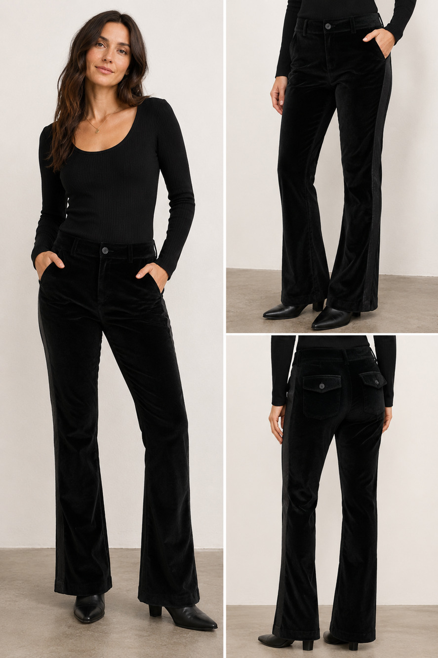 Lemon Black Velvet Flare Pants Ribbed Side Stripe Bergdorf Goodman Y2K Size 4